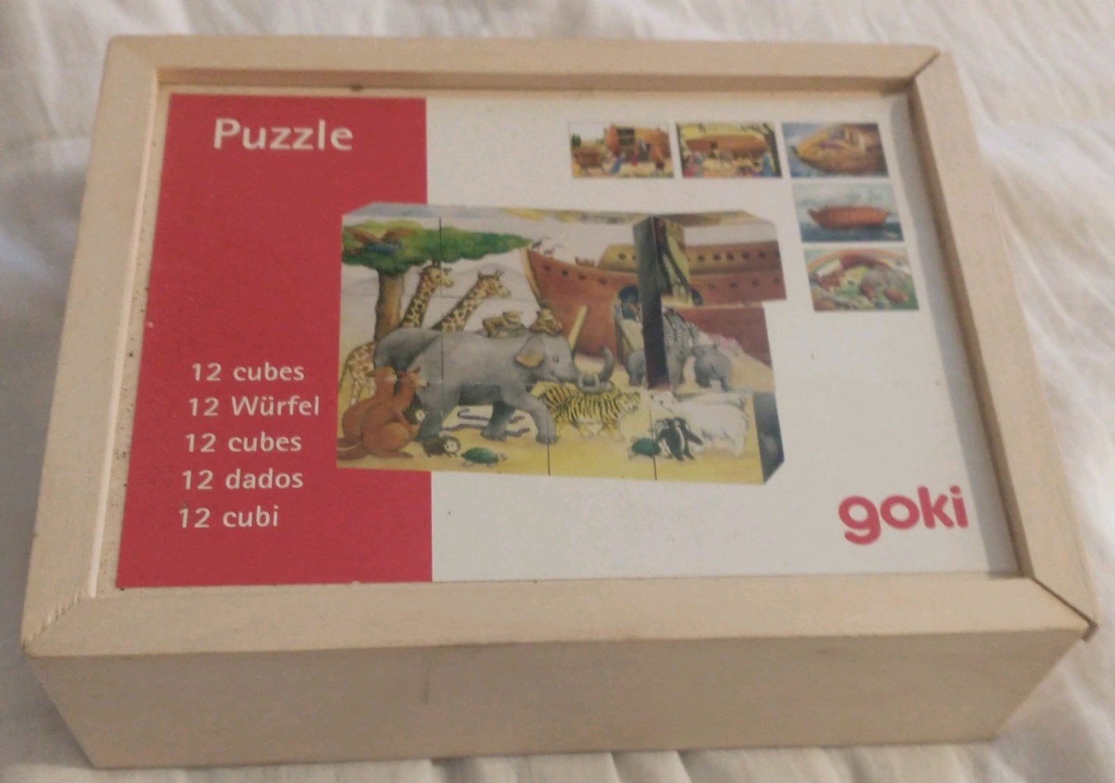 Goki blok puzzel van de Ark van Noach, 10 tot 50 stukjes, Ophalen of Verzenden, Zo goed als nieuw, Van hout
