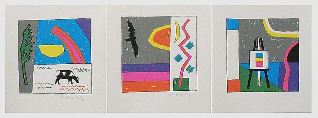 Harrie Gerritz (1940) 3x Lithografie " Landschapjes " Ges, Ophalen of Verzenden