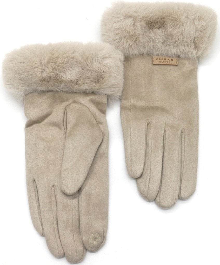 Handschoenen met imitatiebont beige one size, Ophalen of Verzenden, Nieuw, Maat 38/40 (M), Handschoenen