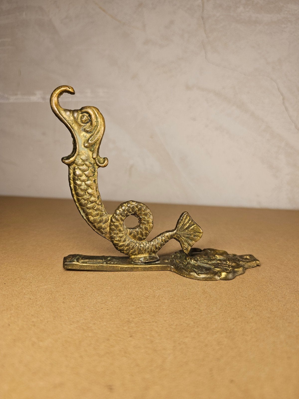 Antieke Messing Haak met Neptunus en Zeemeermin Design, Antiek en Kunst, Ophalen of Verzenden, Brons