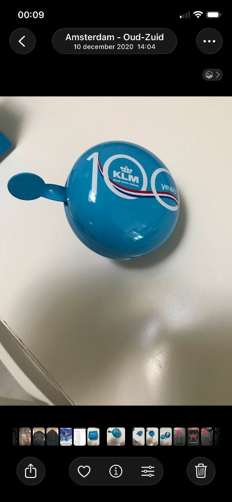 Ding-dong"een groot blauwe KLM-fietsbel ter jubileum 100jaar, Ophalen of Verzenden, Nieuw