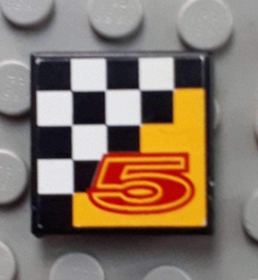 3068pb0003 (1) black Tile 2 x 2 with Red Number 5 on Y, Ophalen of Verzenden, Gebruikt