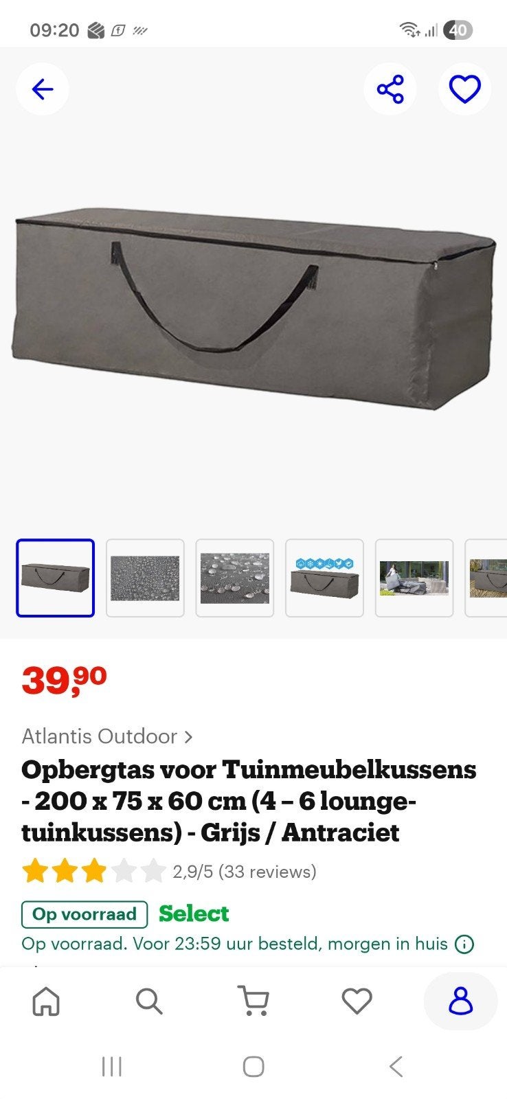 Opbergtas voor Tuinmeubelkussens - Grijs/Antraciet, Tuin en Terras, Ophalen, Zo goed als nieuw