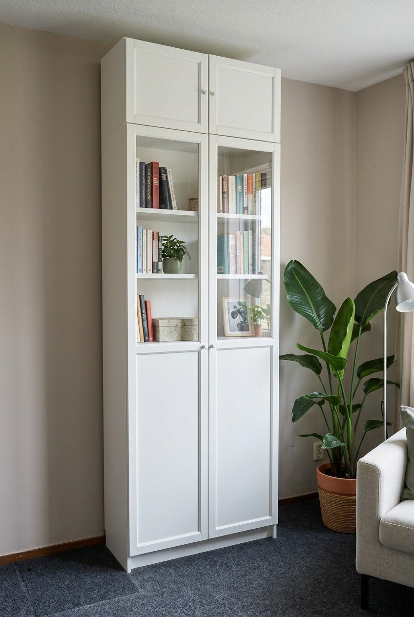 IKEA Billy Boekenkast wit Oxberg deuren +opzetstuk 80x28x237, Ophalen, 200 cm of meer, 50 tot 100 cm, Zo goed als nieuw