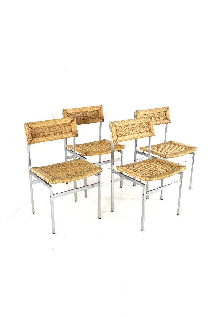 Vintage stoelen eetkamerstoelen chroom webbing midcentury, -, Vintage, Ophalen of Verzenden, Zo goed als nieuw