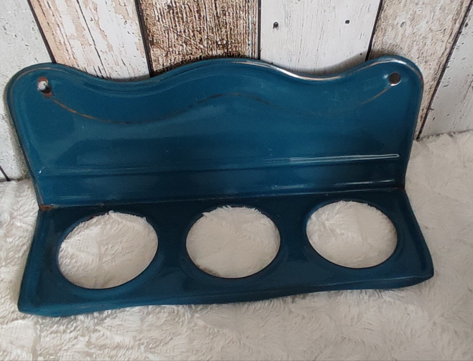 Vintage Emaille Zand Zeep Soda Bakjes Houder Blauwgroen,, Ophalen of Verzenden