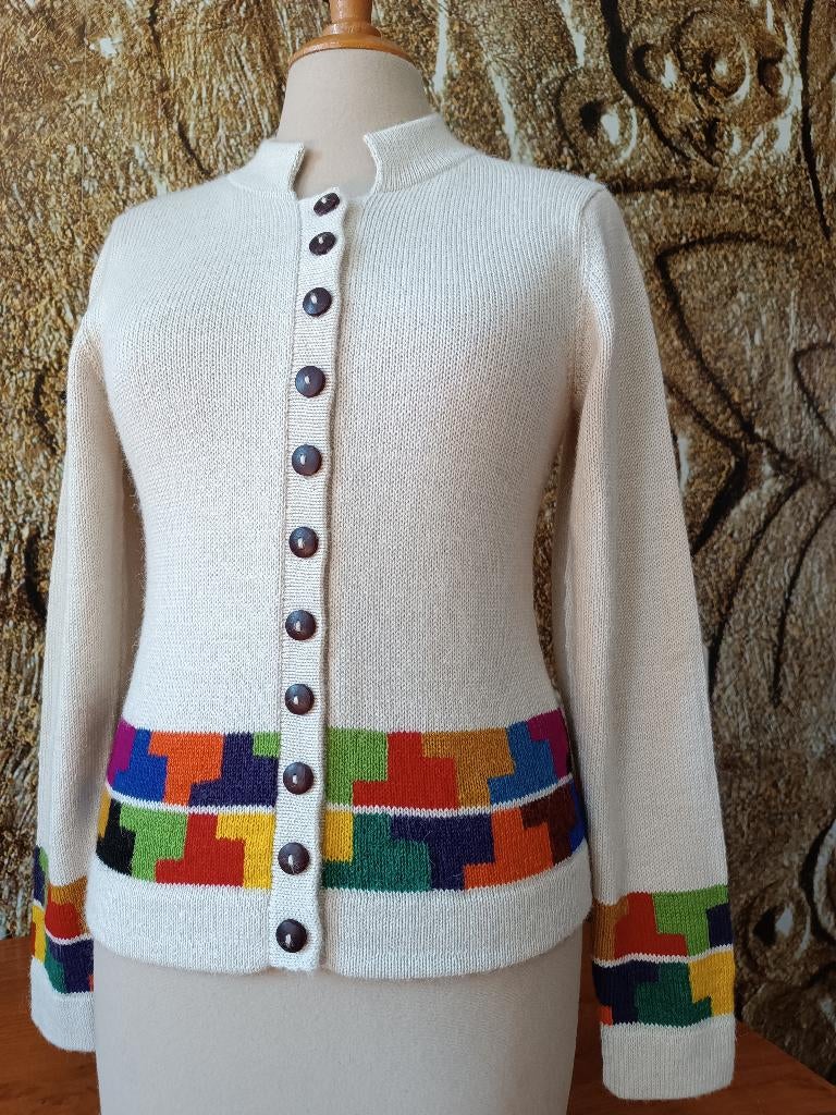 💖Prachtig 100% Alpaca wollen vest INTARSIA S, Kleding | Dames, Truien en Vesten, Wit, Nieuw, Ophalen of Verzenden, ALPACA