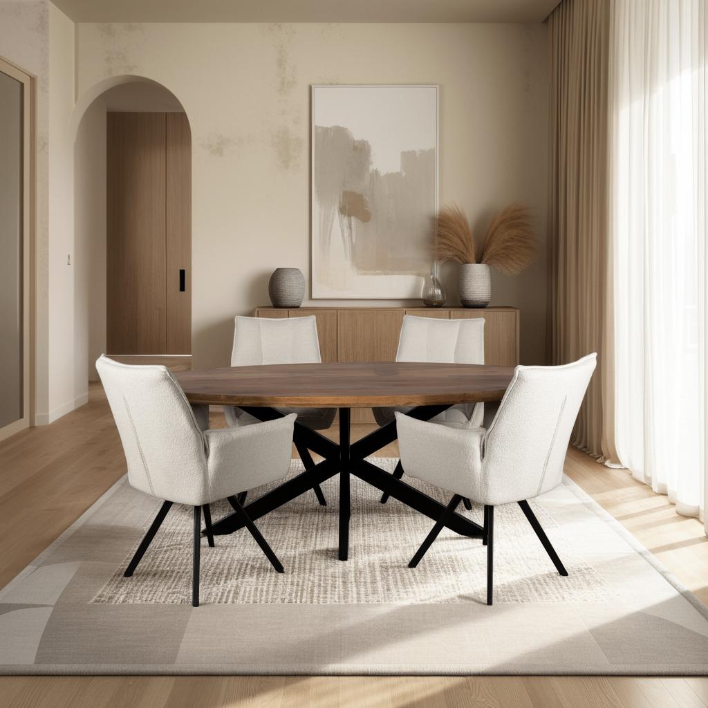 Zita Home eettafel 190cm mango ovaal met metaal onderstel