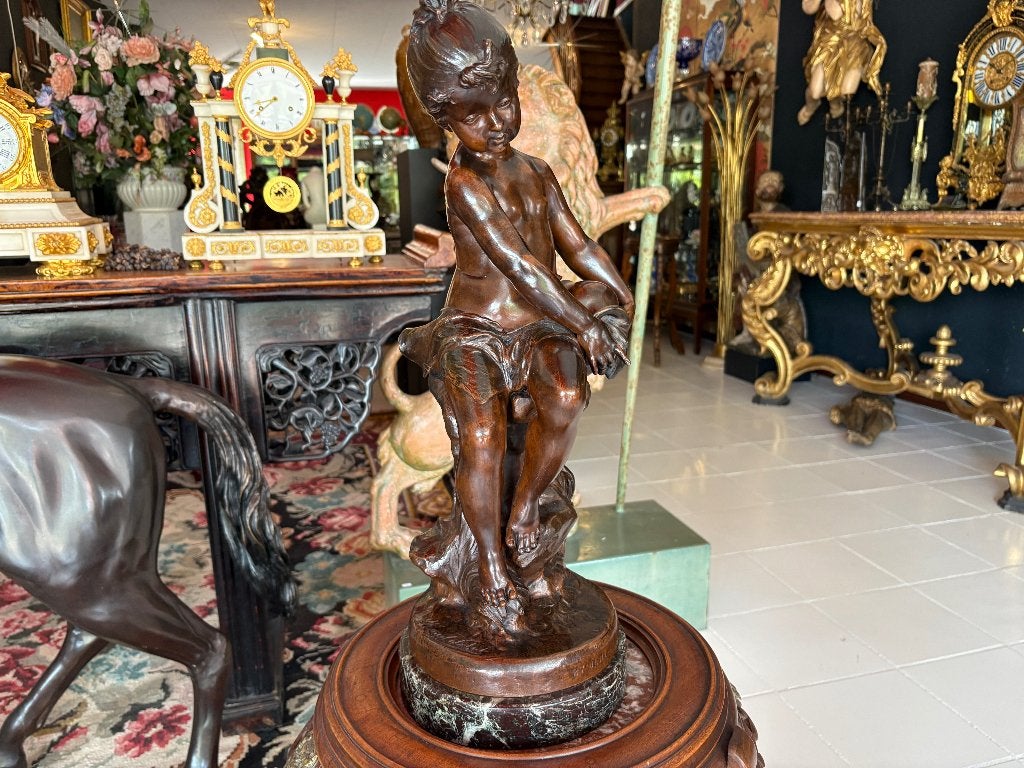 Fraaie grote bronzen figuur Marcel Debut 1865-1933, Overige onderwerpen, Brons, Beeld, Bruin