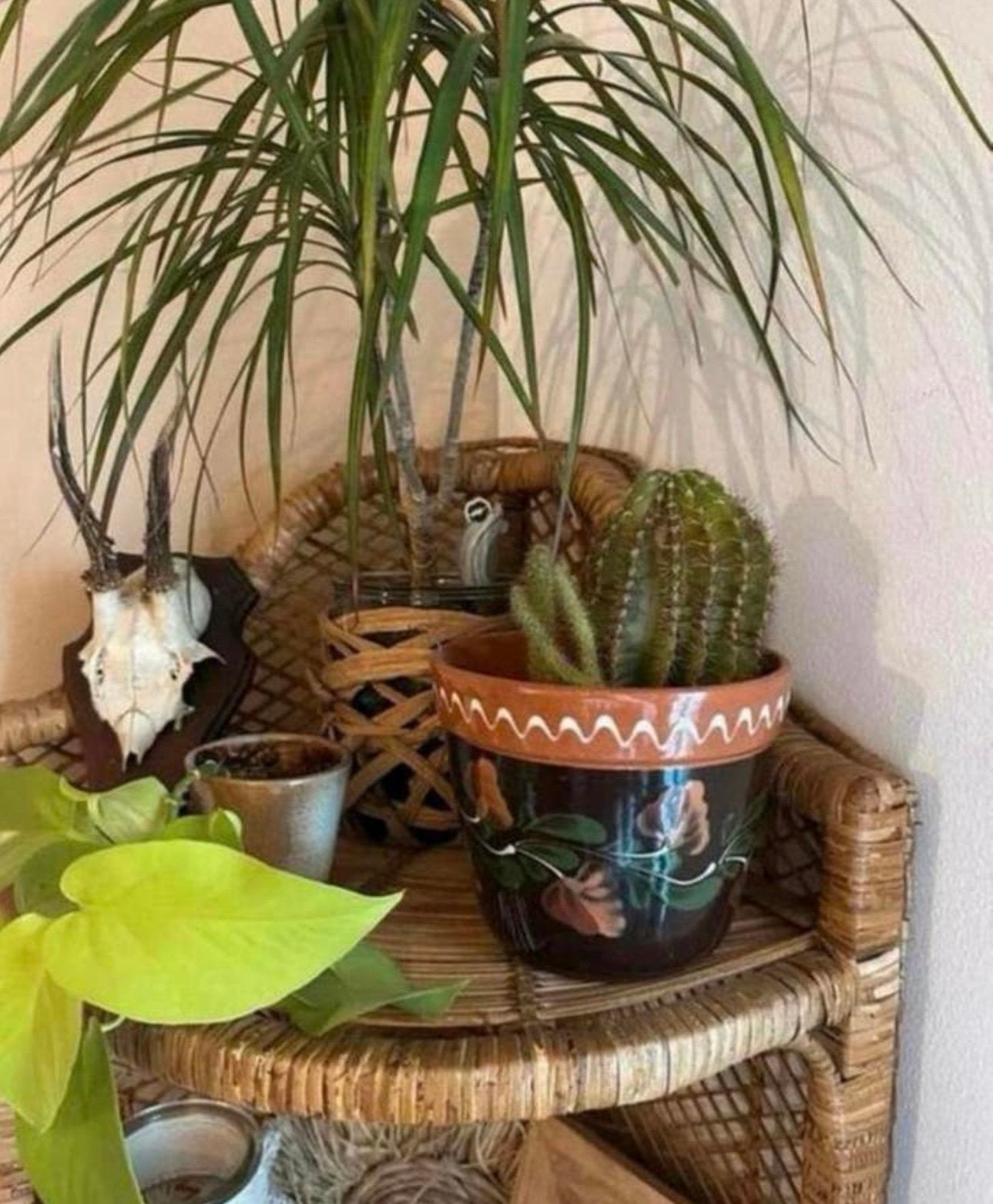 Vintage bloempot met sierlijke opdruk - medium formaat, Ophalen of Verzenden