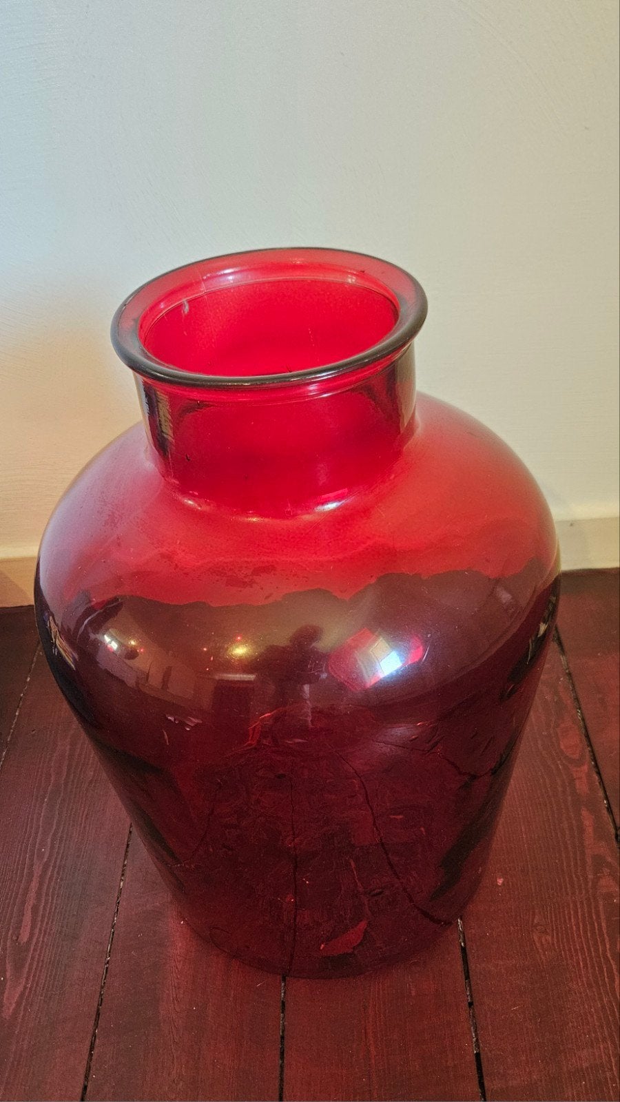 Rode glazen vaas, Huis en Inrichting, Woonaccessoires | Vazen, Ophalen, Gebruikt, Glas, 40 cm