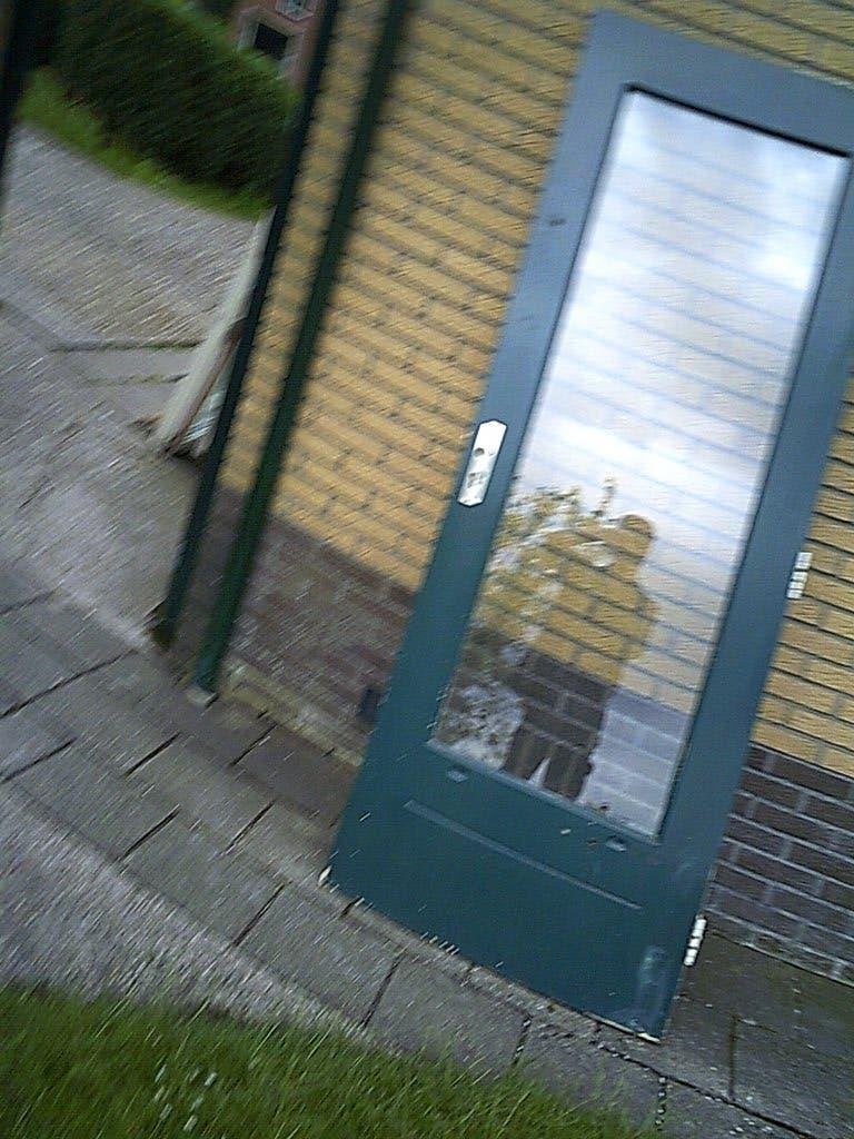 hardhouten buitendeur 82.7 x 201 dubbelglas, Ophalen, Gebruikt, 80 tot 100 cm, Buitendeur