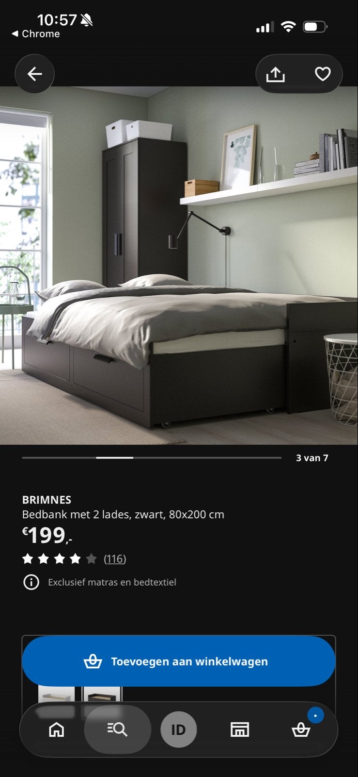 BRIMNES Bedbank met 2 lades, zwart, 80x200 cm (gebruikt), Huis en Inrichting, Slaapkamer | Bedden, Ophalen, Gebruikt, Eenpersoons