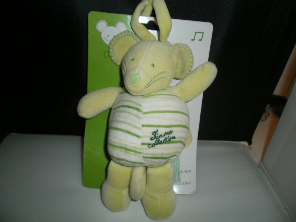 Tiamo muis muziek groen/wit gestreept velours 22 cm nieuw, Muis, Groen, Met geluid, Nieuw