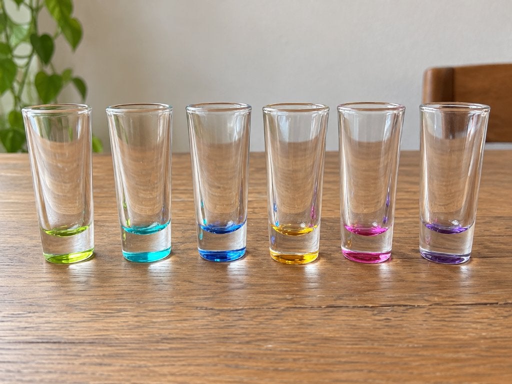 6 Crisa Libbey borrelglaasjes – gekleurde bodem, Ophalen of Verzenden, Zo goed als nieuw, Borrel- of Shotglas
