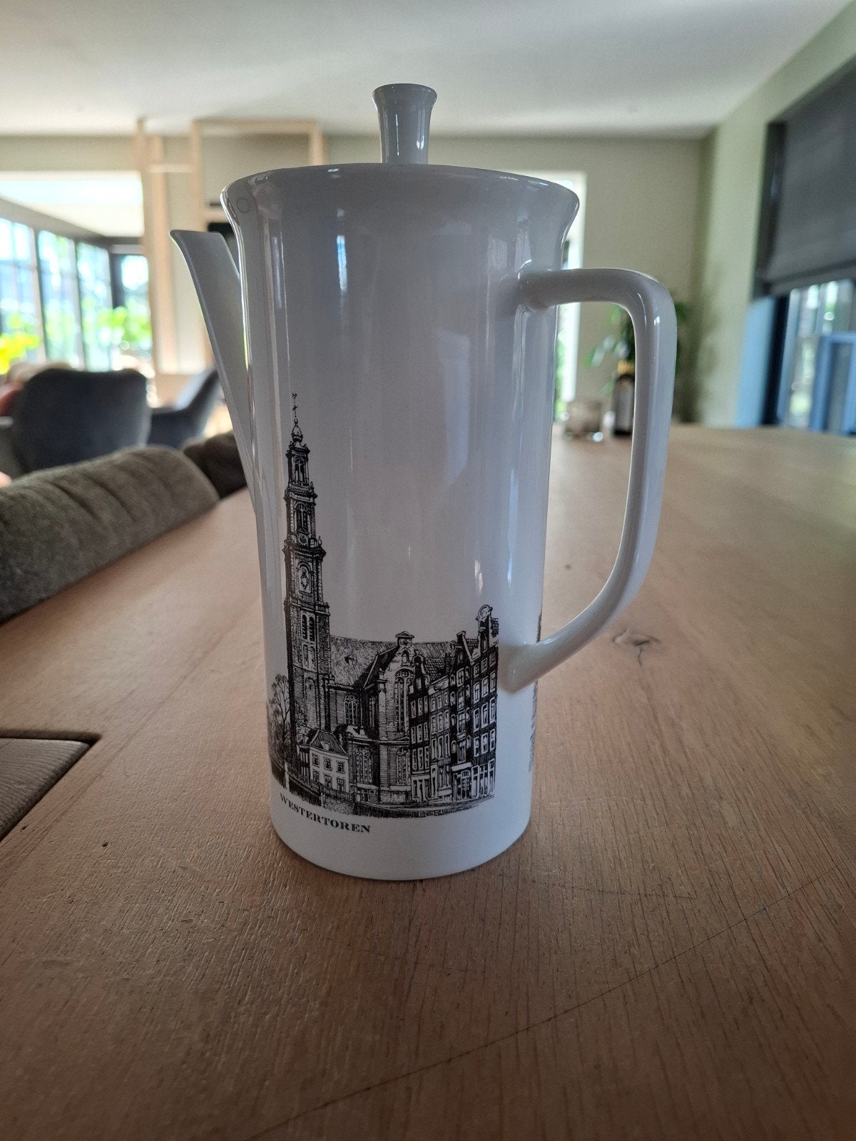 Villeroy & Boch Koffiekan met Amsterdamse print, Zo goed als nieuw, Steen/keramiek, Wit, Overige merken