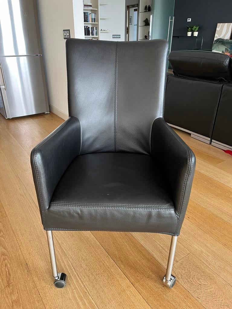 6 zwart leren eetkamerstoelen in prima staat, Gebruikt, Zwart, Leer, Ophalen of Verzenden