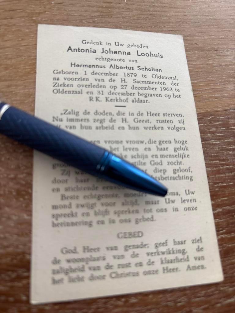 Loohuis Antonia 1879 Oldenzaal 1963 x Scholten - E00345, Ophalen of Verzenden, Bidprentje