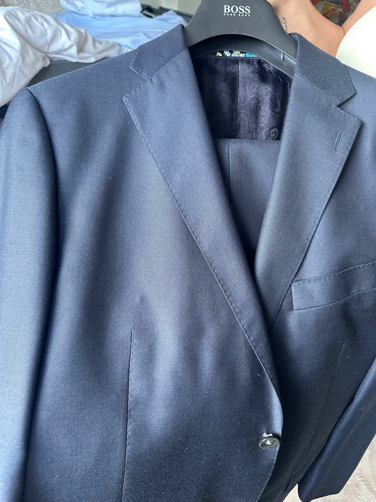 Society Shop, Donker Blauw pak, Slim fit, maat 52, Maat 52/54 (L), Blauw, Ophalen of Verzenden, Zo goed als nieuw
