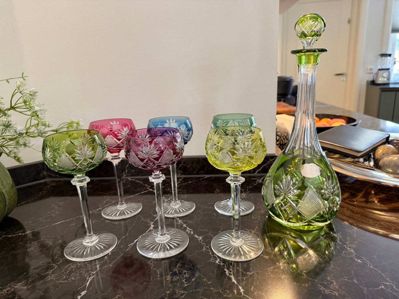 Kristallen karaf set met 6 glazen van Val Saint Lambert., Ophalen, Zo goed als nieuw, Overige typen