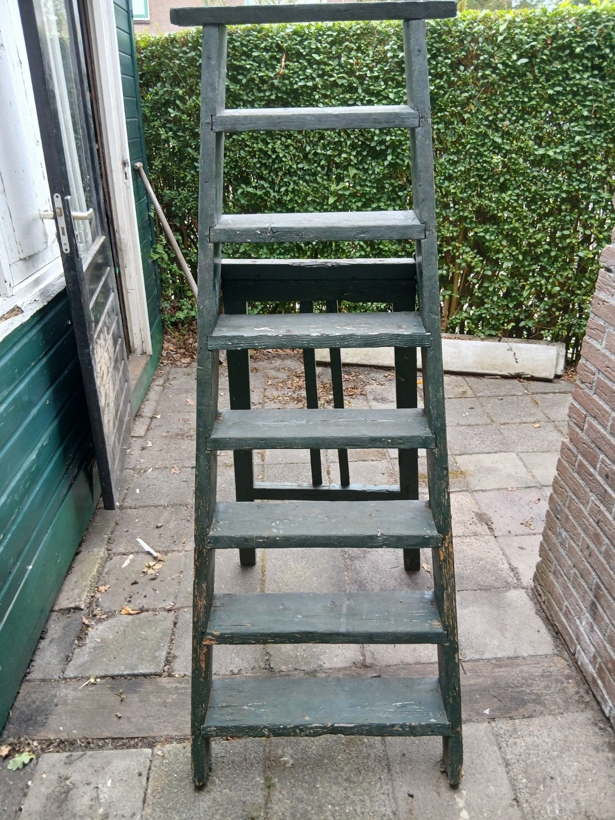 Vintage houten trapje - Groen geverfd, Ophalen, Gebruikt, Trap, Minder dan 2 meter
