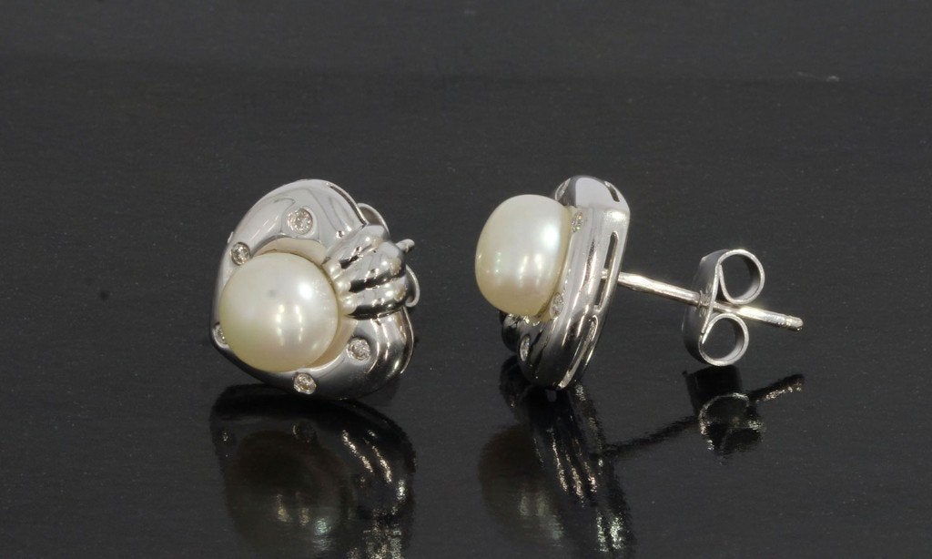 Diamanten hart parel 18k gouden set oorbellen luxe dames, Voordeelsieraden, Ophalen of Verzenden, Zo goed als nieuw, Met edelsteen