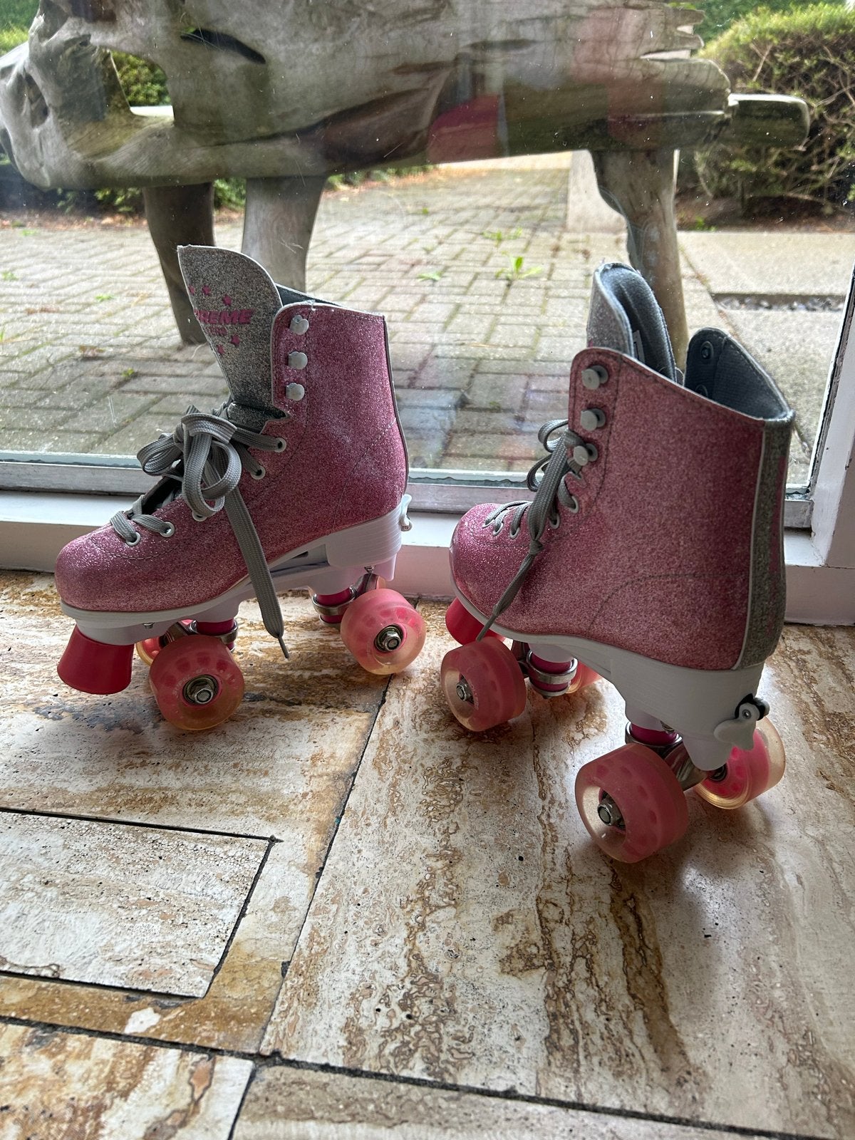 Roze glitter rolschaatsen - Zo goed als nieuw, Ophalen of Verzenden, Verstelbaar, Zo goed als nieuw, Kinderen