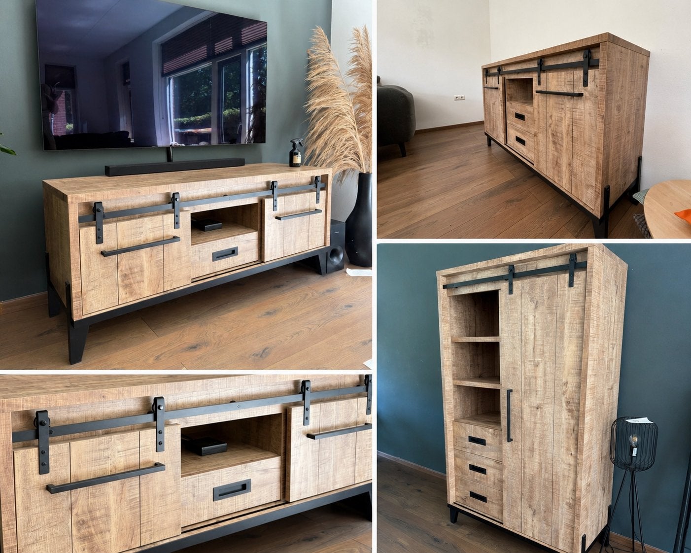 Industriële Woonkamerset: Wandkast, Dressoir & TV-kast, Ophalen, Gebruikt, 150 tot 200 cm, Met lade(s)