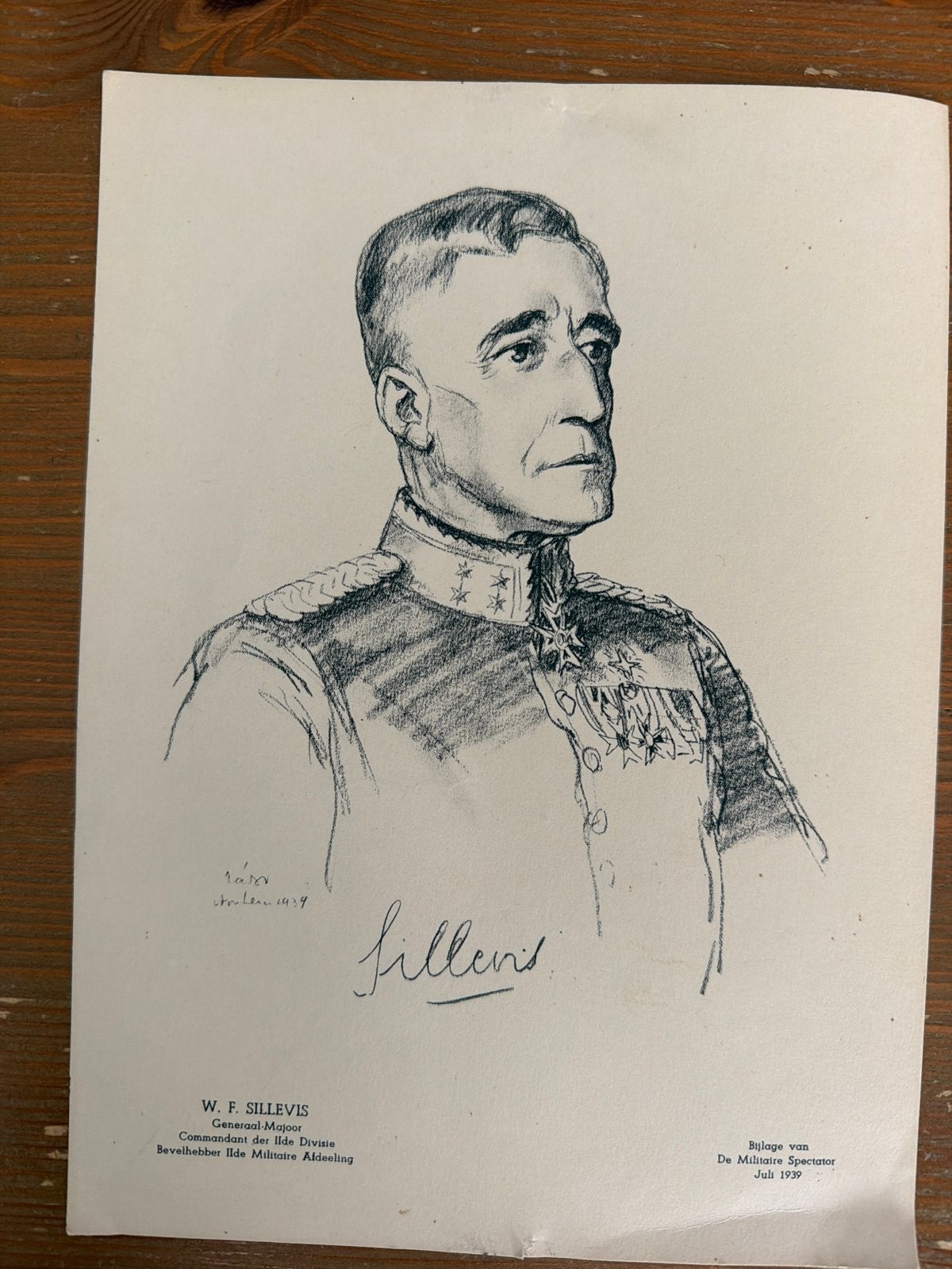 Portret W.F. Sillevis, Generaal-Majoor, 1939, Verzamelen, Ophalen of Verzenden, Landmacht, Nederland, Foto of Poster