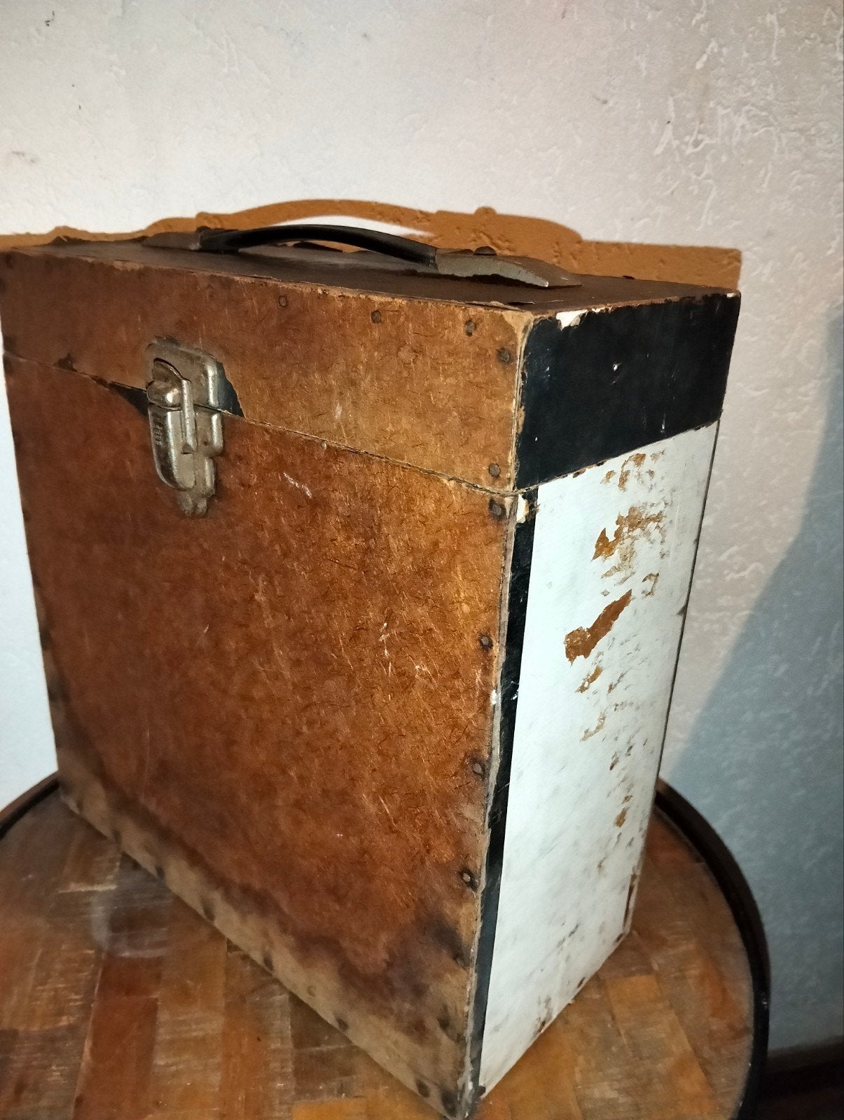 Houten oude brocante kistje platenkist, Gebruikt, ., Ophalen of Verzenden, .