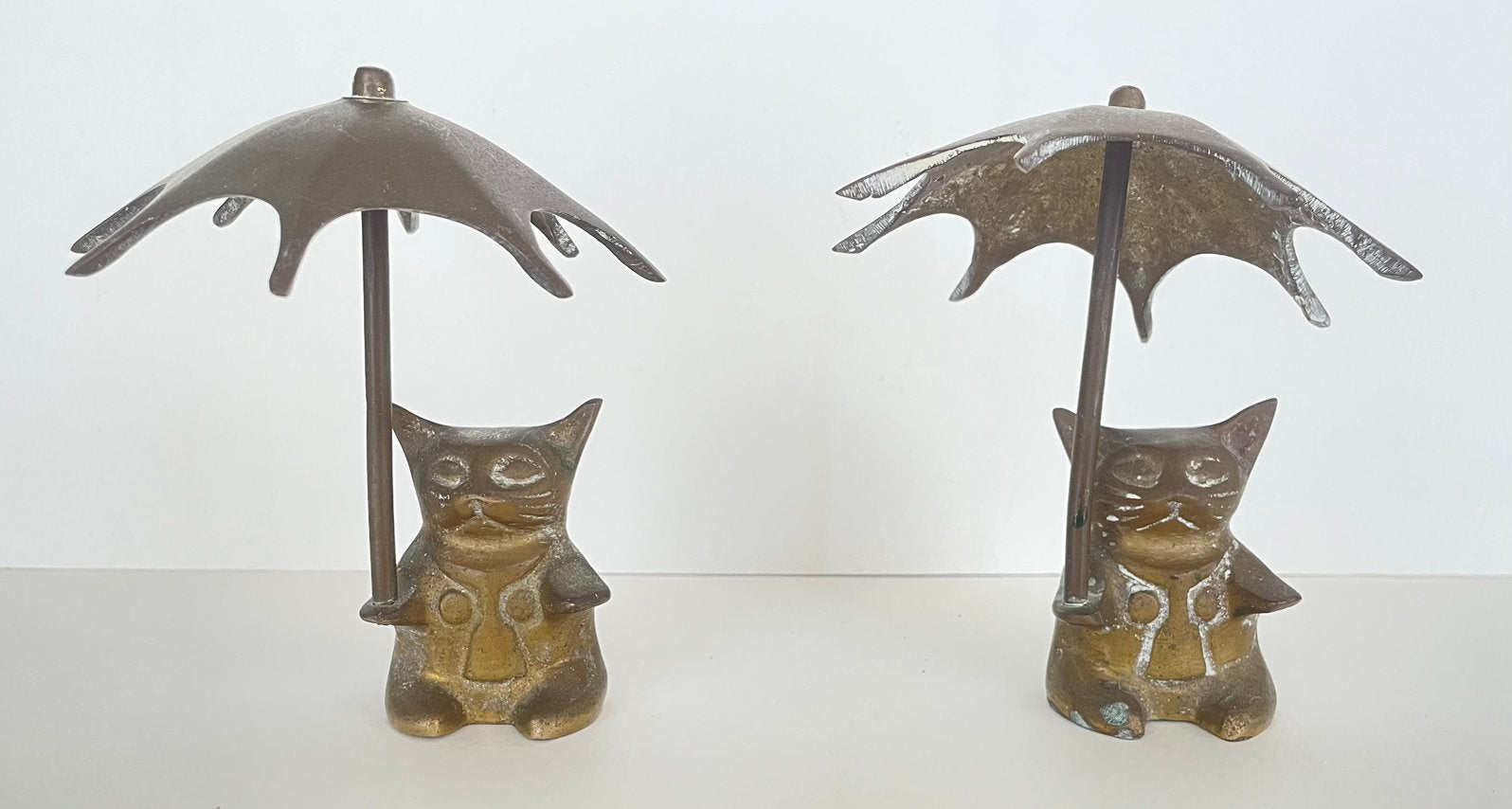 Unieke Set Vintage Messing Katten met Paraplu Mid-Century, Ophalen, Koper