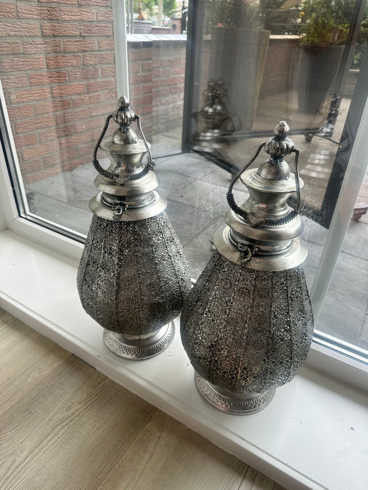 Set van 2 decoratieve zilverkleurige lantaarns, Ophalen