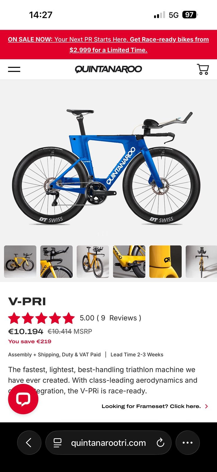 Quintana Roo V-PR triathlon | Ultegra Di2 | DT Swiss ARC1600, Fietsen en Brommers, Fietsen | Racefietsen, Carbon, Heren, Nieuw