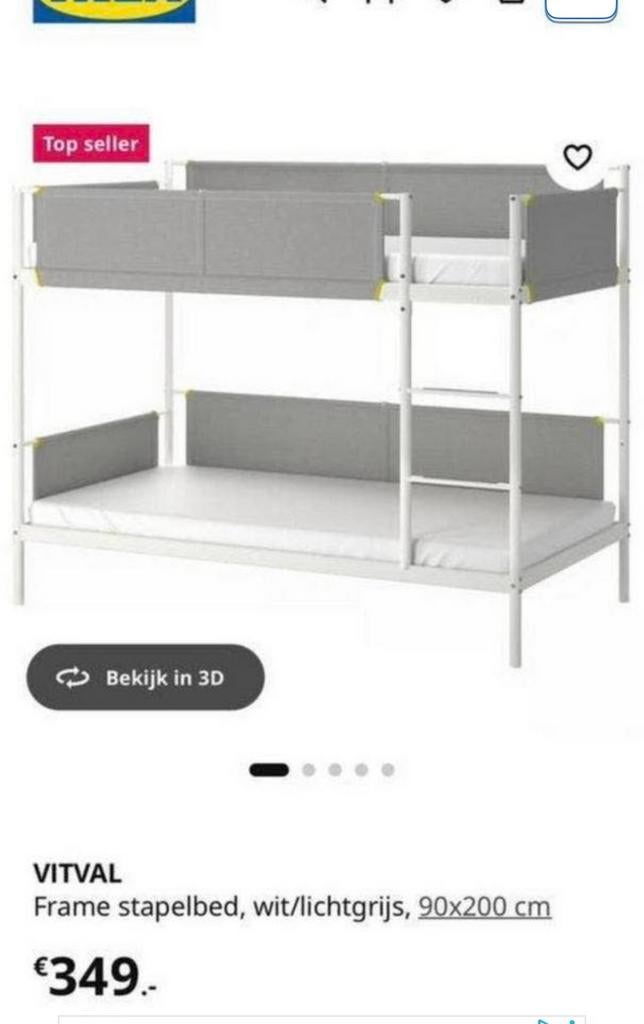 Stapelbed Ikea Vitval, met logeerbed 3 totaal 3 pers, Huis en Inrichting, Slaapkamer | Stapelbedden en Hoogslapers, Ophalen, 90 cm
