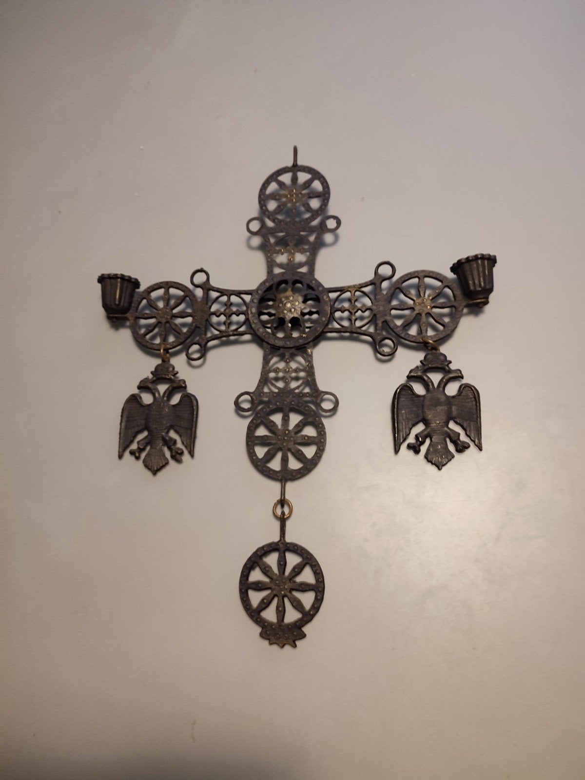 Byzantijns kruis wandkandelaar, Antiek en Kunst, Antiek | Religie, Ophalen of Verzenden