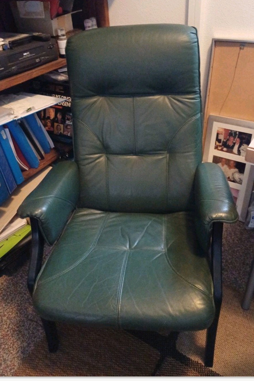 Prachtige scandinavische Vintage Relaxfauteuil Farstrup Casa, Ophalen, Gebruikt, 50 tot 75 cm, Leer