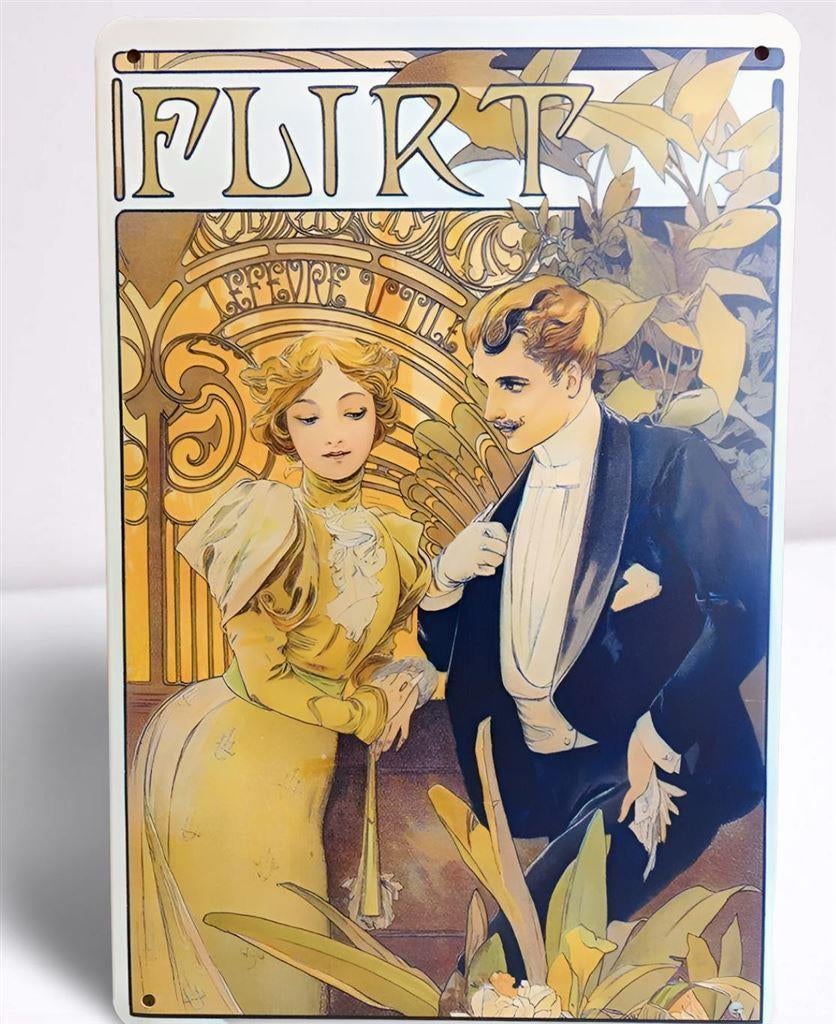 ALPHONSE MUCHA Flirt Metalen Reclamebord Poster jugendstil, Verzenden