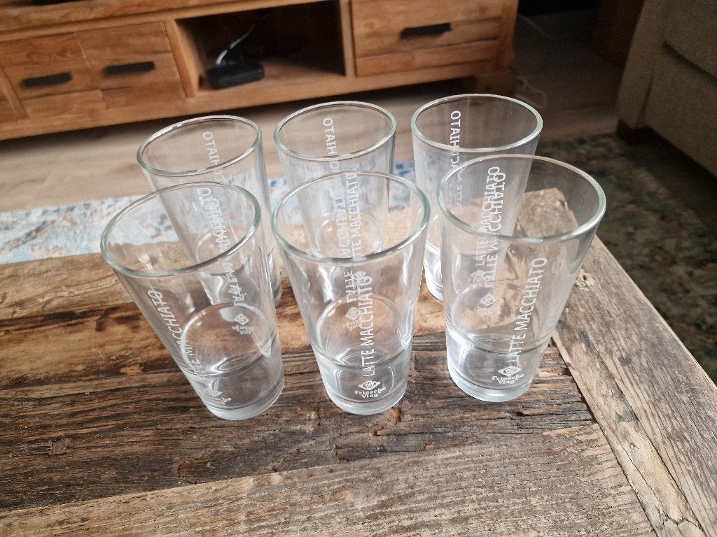 Nieuwe Friesche Vlag latte macchiato glazen – set van 6, Ophalen of Verzenden, Nieuw, Overige typen