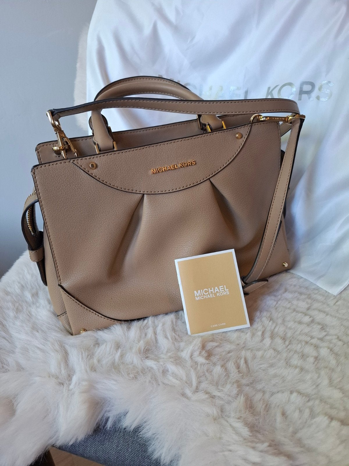 Michael Kors Medium Leren Satchel Tas - Camel, Bruin, Ophalen of Verzenden, Zo goed als nieuw, Michael Kors