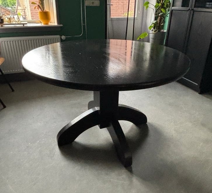 Ronde zwarte tafel - 120 cm, Ophalen, Gebruikt, Vier personen, 100 tot 150 cm