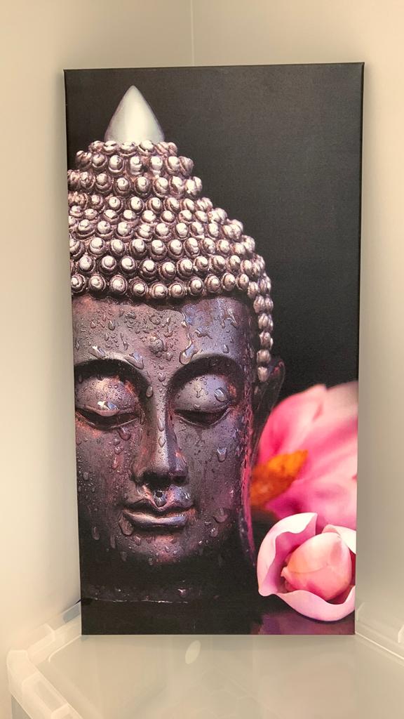 Boeddha Canvas poster met Roze Bloemen, Ophalen, Meerkleurig, Textiel, Oosters