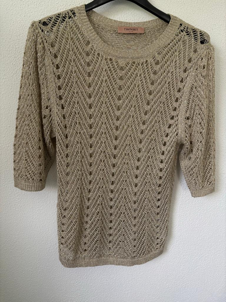 Twinset beige/goudkleurige top maat XS, Kleding | Dames, Tops, Beige, Ophalen of Verzenden, Zo goed als nieuw, Korte mouw