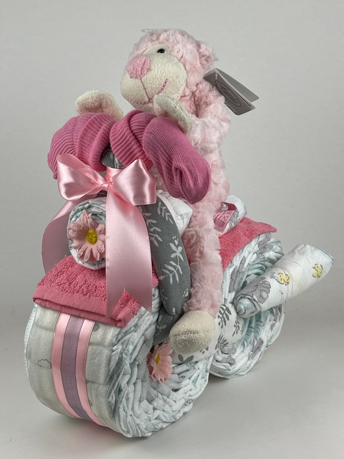 Roze Luiertaart Motor met Knuffel - Kraamcadeau Meisje, Kinderen en Baby's, Ophalen of Verzenden, Nieuw, Kraamcadeau