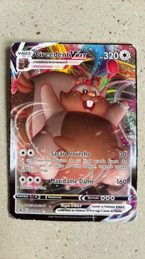 Greedent VMAX Pokémon kaart, Ophalen of Verzenden, Gebruikt, Losse kaart