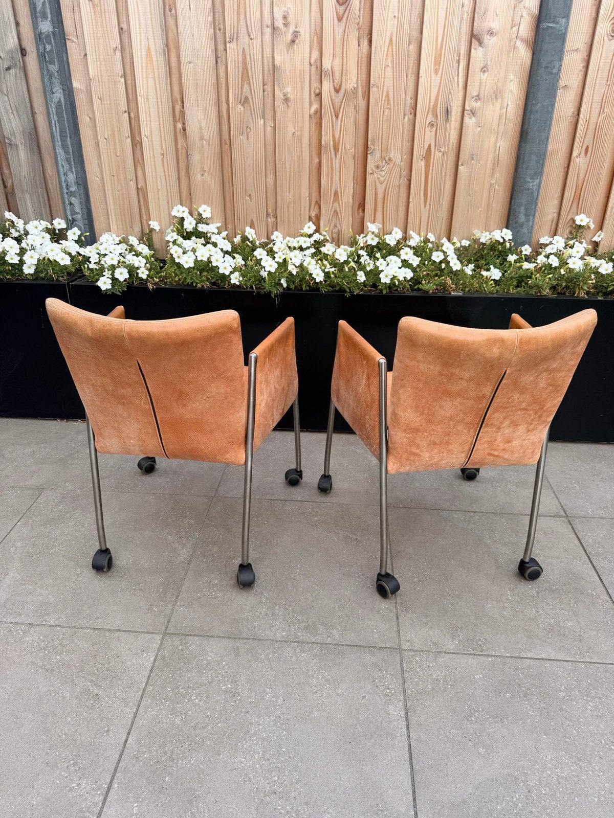 6 cognac eetkamerstoelen met wieltjes van merk Topform, Ophalen, Gebruikt, Twee, Overige kleuren