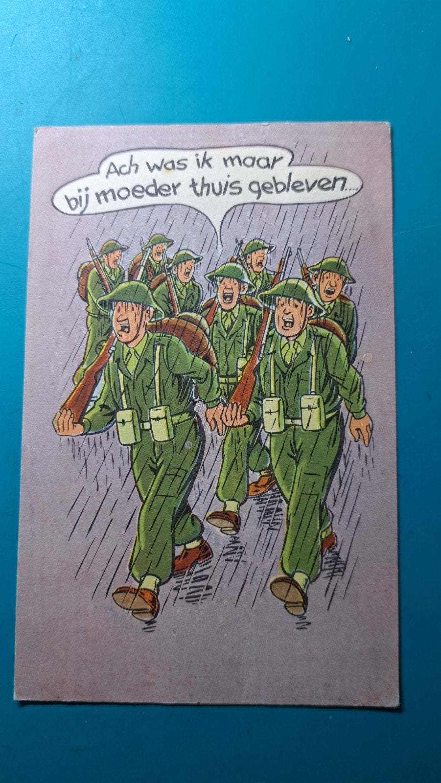 soldaten militairen humor. spreuk, Ophalen of Verzenden, 1960 tot 1980, Gelopen, Overige thema's
