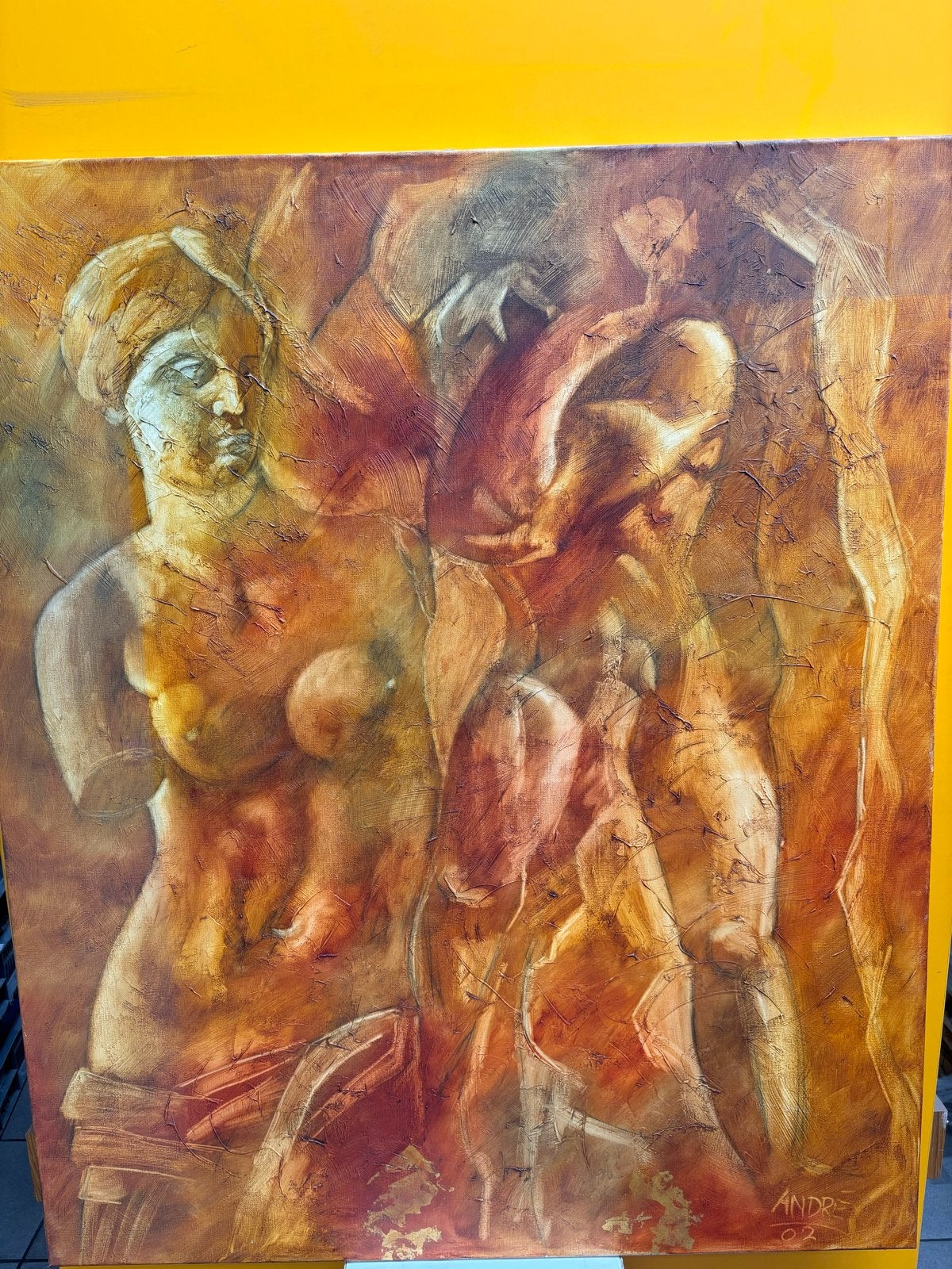 Schilderij André van Loon - Tilburgse kunstenaar - 100x120 c, Doek, Portret of Personen, Expressionistisch, Ophalen of Verzenden