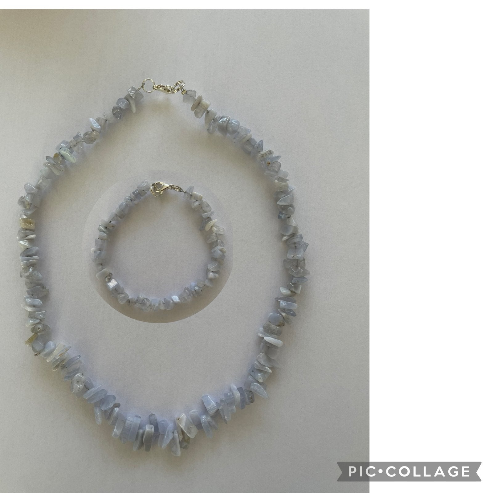 leuke zacht blauwe calciet ketting+ armband, Ophalen of Verzenden, Nieuw, Blauw, Overige materialen