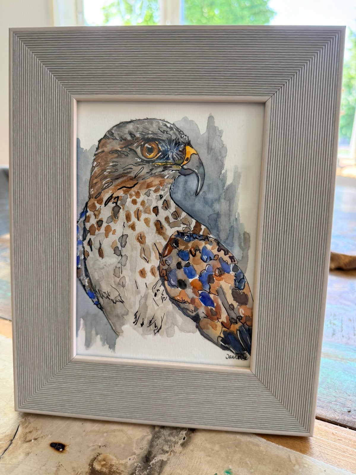 Roofvogel Aquarel in lijst, Verzenden