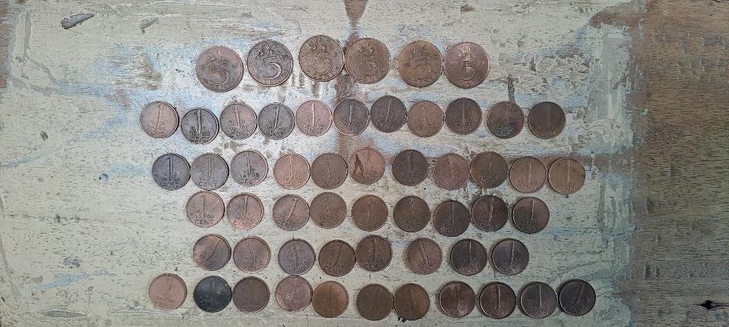 Nederland 6 x 5 cent en 50  x 1 cent van 1948 tot 1978, Ophalen of Verzenden, Koningin Juliana, Overige waardes, Losse munt